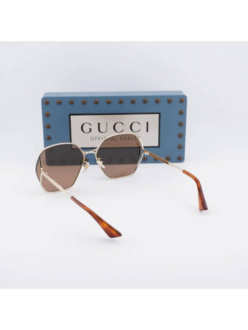 Gucci GG0818SA 002 Geometric Sunglasses - Gold / Brown